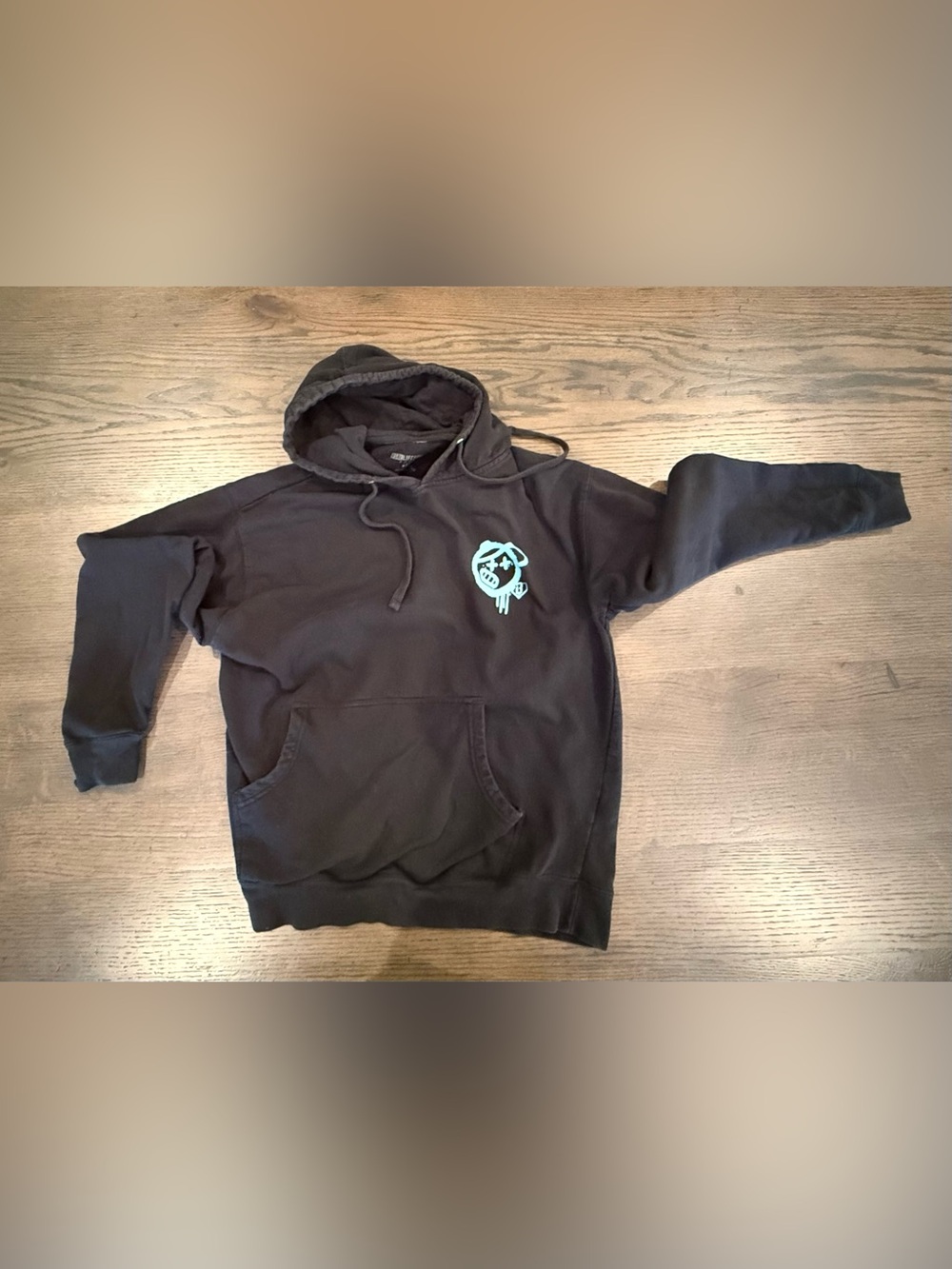 Men's Black Pullover Hoodie with light blue Graphic